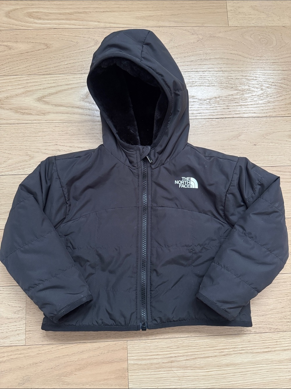 The North Face Kids Black Reversible Hooded Puffer Coat